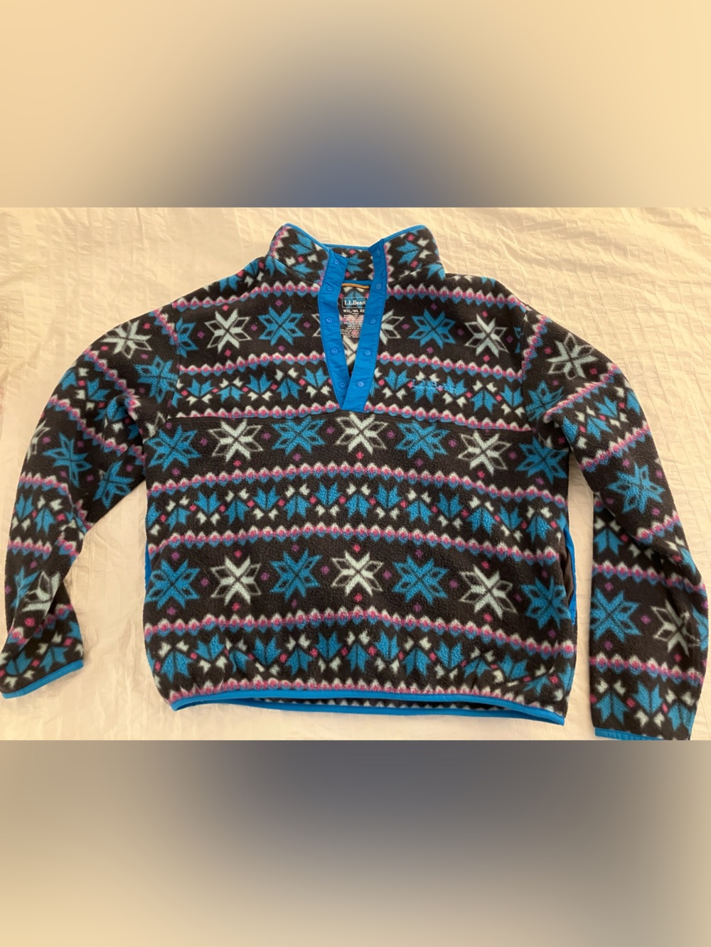 L.L. Bean Fleece Snowflake Pullover Sweater - Blue/Black